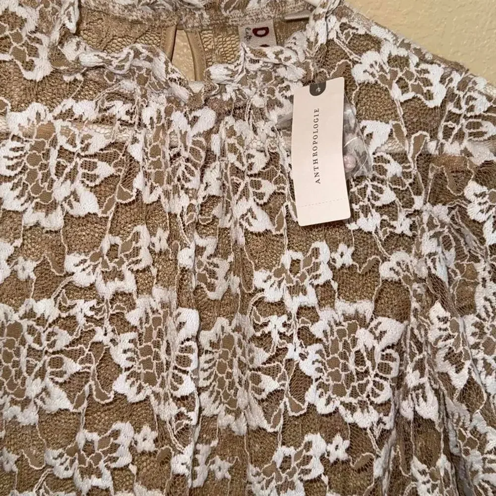 Anthropologie sheer lace mock neck Top